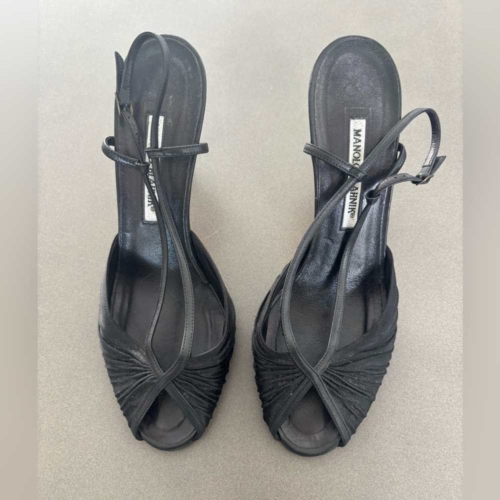 Vintage Manolo Blahnik Black Peep-Toe Heels